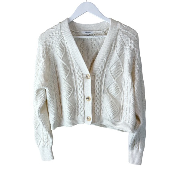 Madewell Sweaters - Madewell Cable-Knit Cropped Cardigan Cream Chunky Sz L
